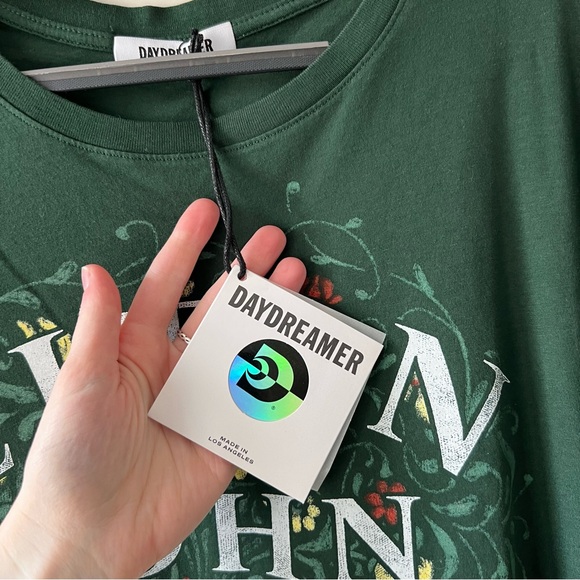 NWT Daydreamer Elton John Floral Boyfriend Tee in Vintage Green - Picture 10 of 12